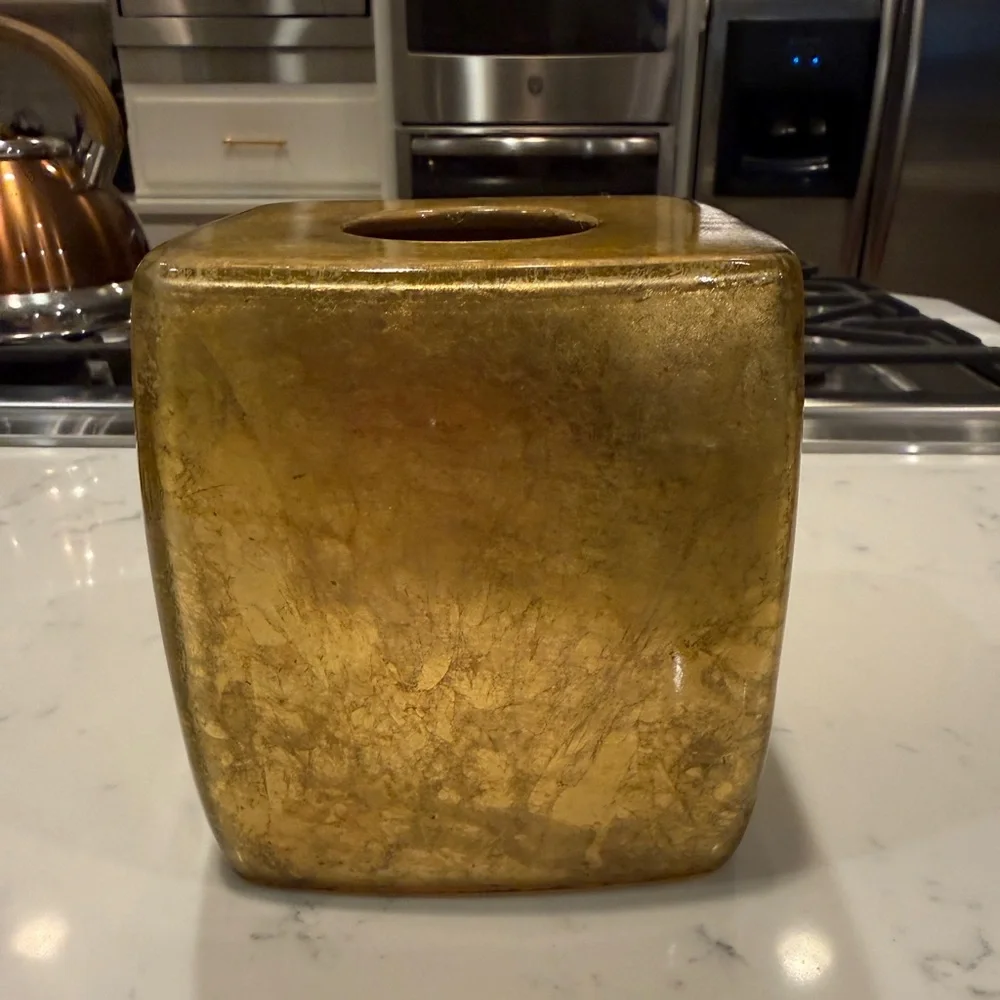 Nicole Miller Golden Rule Gold Swirl Lucite Glam Bathroom Tissue Box Holder